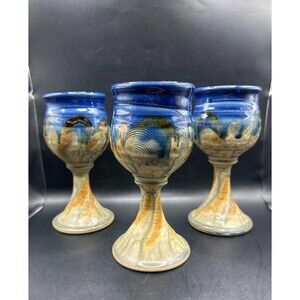Jack Boyle 3 Goblets Art Pottery 7.5 inches Tall Signed Wheel Thrown Stoneware